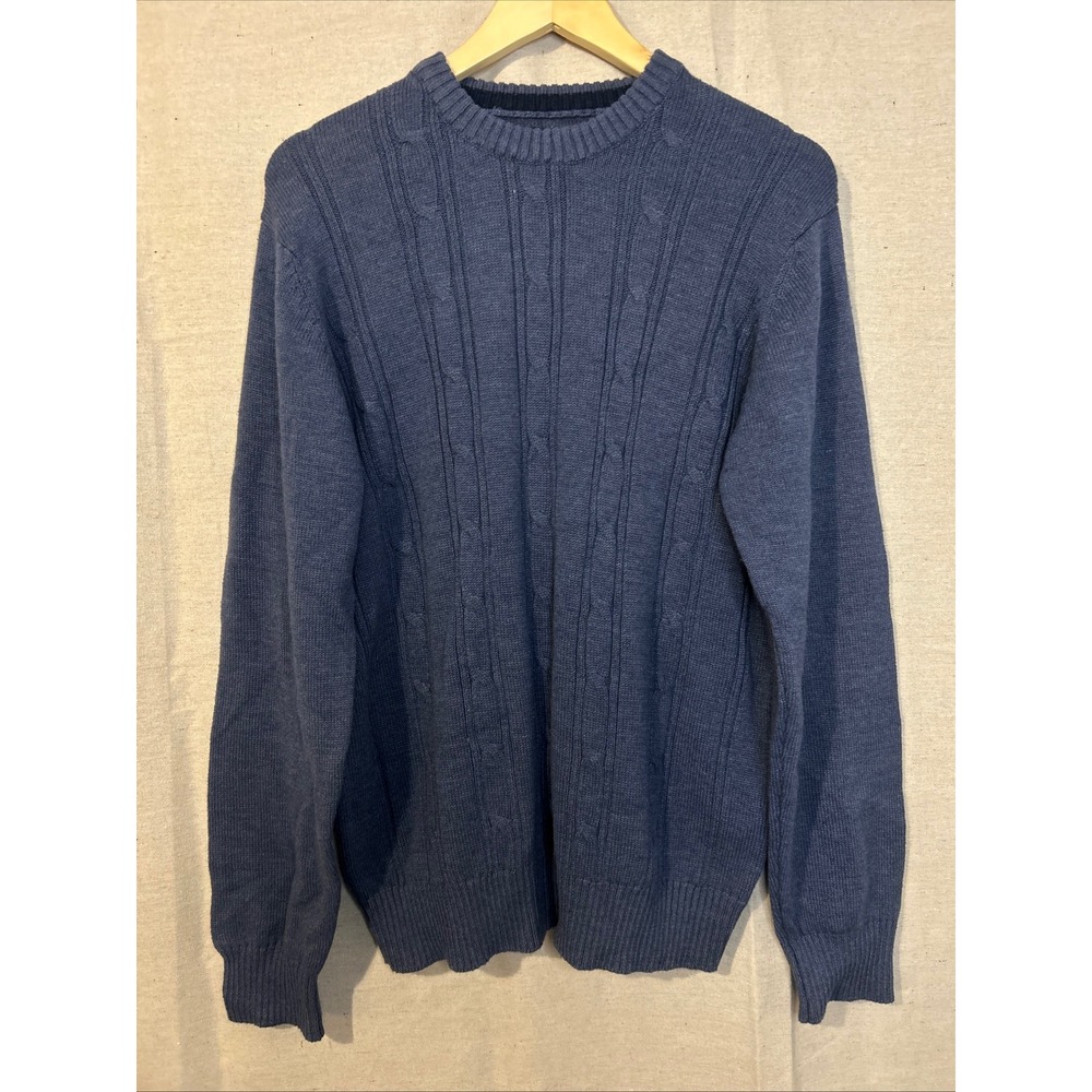 Saddlebred Mens Cable Knit Crewneck Sweater Blue Size M Cotton Acrylic Blend